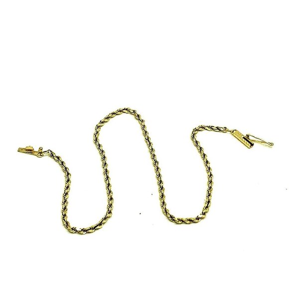 Rope Bracelet 14k Yellow Gold 2mm Wide 10'' Long Chain Unisex Estate Jew…